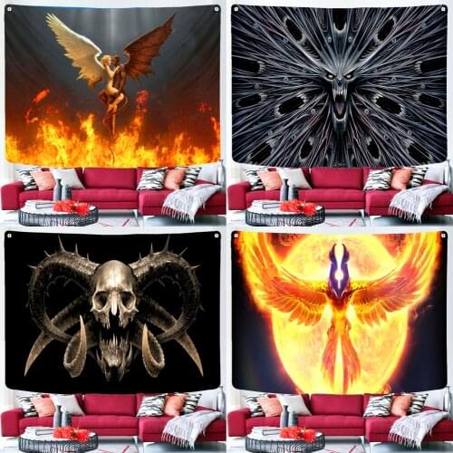 Angel Devil Tapestry Tenture Anime Hell Wall Hanging Witchcraft Hippie Carpets Skull Psychedelic Halloween Decor Casa Dormitory