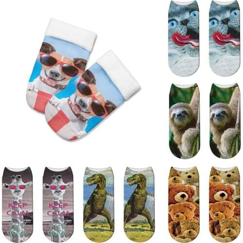 Cute Dogs 3D Printing Women Socks Cartoon Penguin Funny Novelty Print Ankle Socks Cotton Unisex Sox Comfortable Short Socks