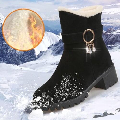 New Women Boots Winter outdoor keep Warm Fur Boots Waterproof Womens Snow Boots Thick heel with round head short boot 2020