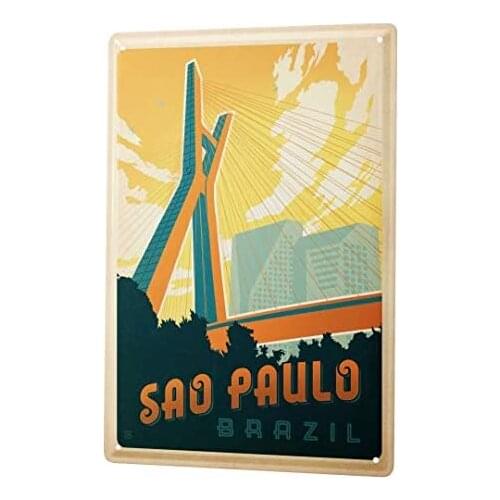 Tin Sign Decor Plaques World Tour Sao Paulo Brazil Cable-Stayed Bridge Metal Plate 8X12