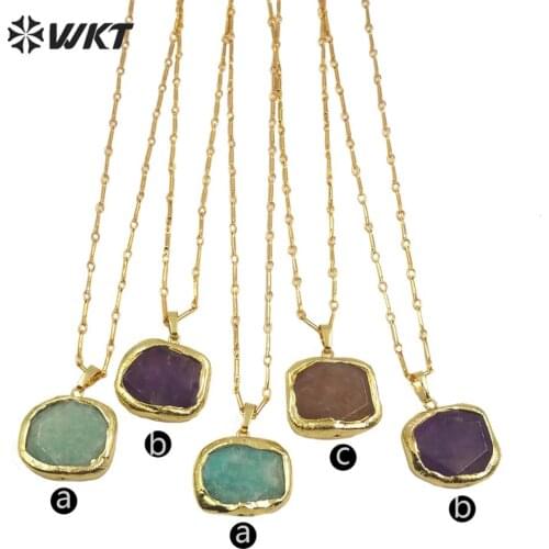 WT-N1184 WKT Natural Stone Necklace Gold Electroplated Amazonite/Strawberry Quartz Necklace Women Fashion Necklace Jewelry