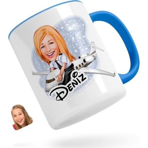 Personalized Women 'S Captain Pilot Caricature Of Blue Mug Bardak-1