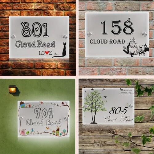 Personalized Modern House Number Door Sign Plaque Street Acrylic Matte Glass TOP House Address Plaques Outdoor Signs