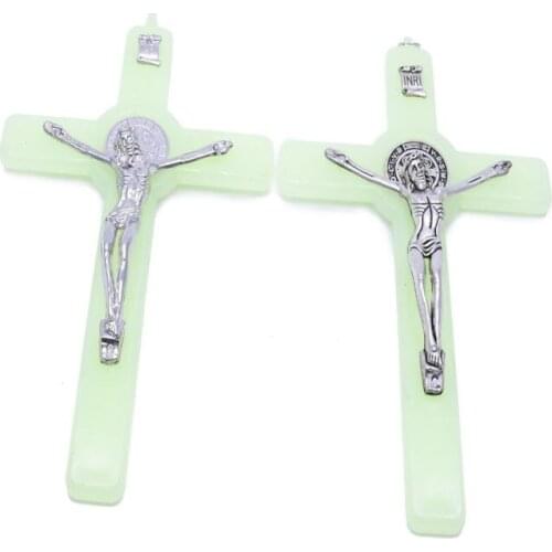 53CA Plastic Luminous Metal Cross Church Relics Jesus on the Stand Cross Wall Crucifix