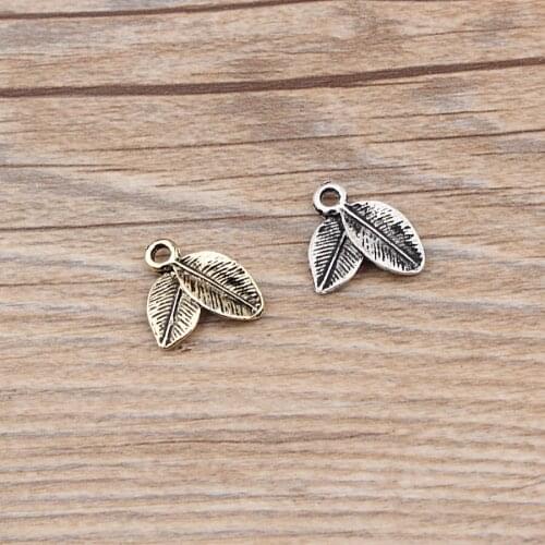 10PCS/LOT Leaves Pendants Charms 15*17mm Antique Gold Color Metal Alloy Bracelet Earring Necklace Charm
