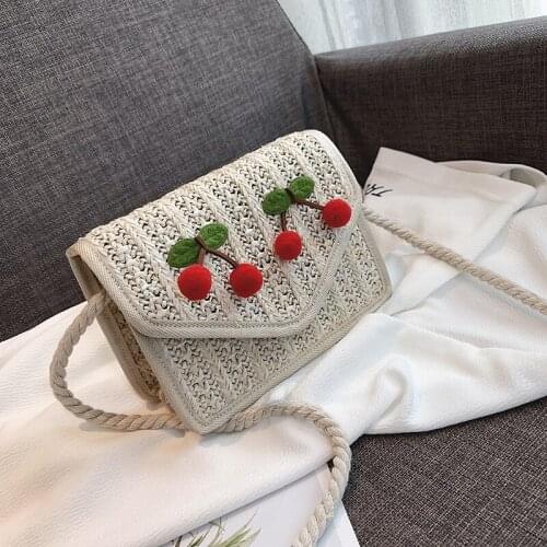 Fruit Cherry Straw Beach Boho Bag Women Messenger Bag Women Straw Embroidery Knitted Satchel