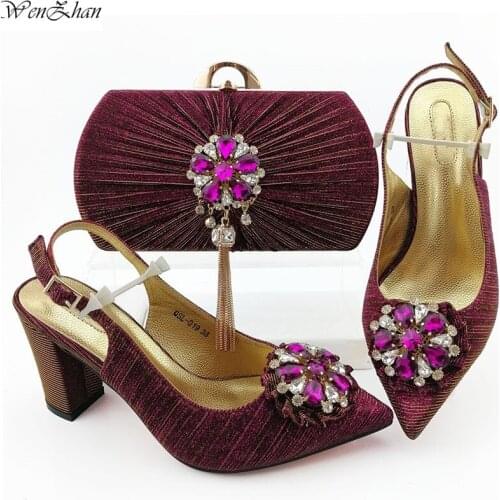 Magenta Hot Sale African Ladies Matching Shoe and Bag Latest Italian Women Shoes and Bags Set for Party 38-43 WENZHAN B912-3