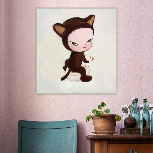 Yoshitomo Nara Cartoon Minimalist Scandinavian Japanese Canvas Oil Artwork Picture Poster Hanging Decor for Baby Kids Room Decor