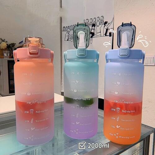 2 Liters Scale Water Cup Gradient Fitness Water Bottle With Bounce Cover Time Scale Reminder Drinking Bottle For Juice Tea Cups