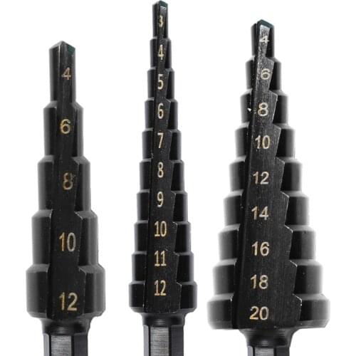 3PCS Step Drill Bit 3-12mm 4-12mm 4-20mm HSS Straight Groove Step Drill Bit Wood Metal Hole Cutter Core Drill Bit Set Power Tool