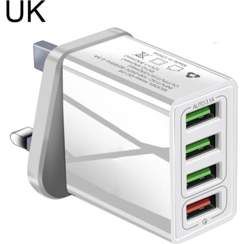 4 Port USB QC 3.0 Wall Fast Charging Power Adapter for Phone Tablet Compatible With All USA-Enable Devices