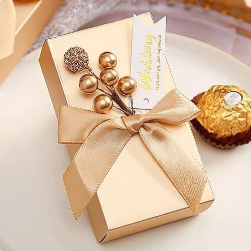 5 Pcs European Bowknot Candy Boxes Favor Gift Sweet Golden Hand Boxes Packaging Bag Boxes Baby Shower Wedding Party Decoration