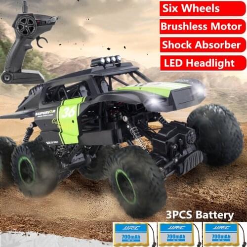 Brushless Motor High Speed 2.4G 6WD RC Racing Car Alloy Bigfoot Suspension Shock Independent Shockproof Six Wheels Car Boy Gifts