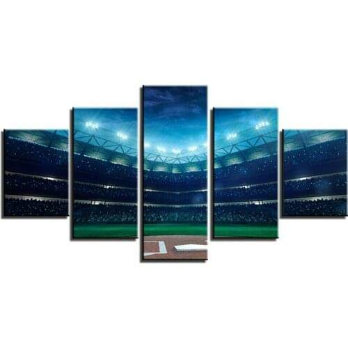 Baseball Stadium at Night 5 Panel Canvas Picture Print Wall Art Canvas Painting Wall Decor for Living Room Poster No Framed