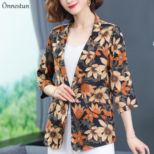 Print Blazer Woman Half Sleeve Womens Jackets Spring 2021 Woman Clothing Casual Slim Elegant Female Jacket