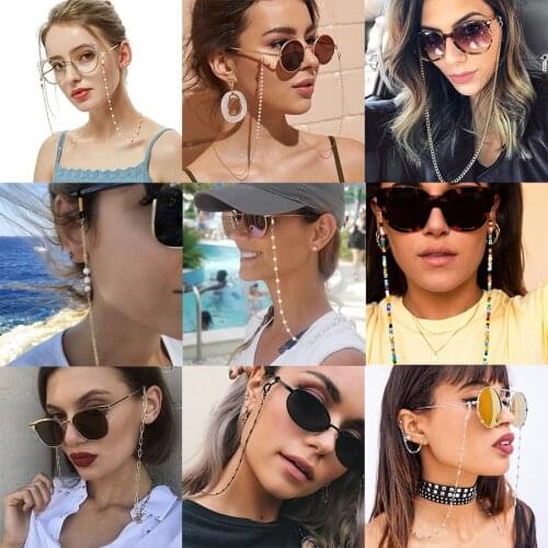 Simple Metal Chain Imitation Pearl Cross Beads Long Necklace Chain Hanging Neck Anti-drop Glasses Rope Sunglasses Accessories