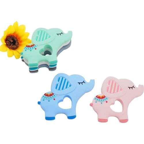 Chenkai 10PCS Silicone Elephant Teether Baby Cartoon Teether Cute Animal Pacifier BPA Free For Infant Chew Necklace Teething Toy
