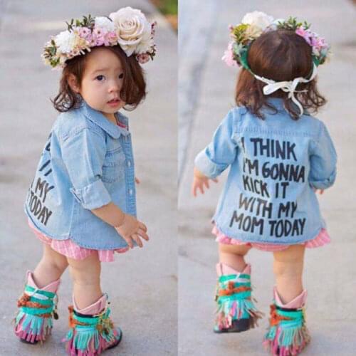 Kids Clothes Toddler Baby Shirts Coat Cotton Denim Autumn Kids Children Clothes Letters Printed Tops T-Shirt Trench Shirt Jacket