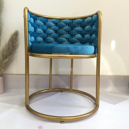 Designer Dining Chairs Home Furniture Luxury Flannel Backrest Dining Chair for Kitchen Simple Art Leisure Makeup Rattan Armchair