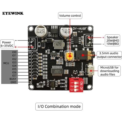 DY-HV8F 12V/24V Trigger Serial Port Control 10W/20W Voice Playback Module with 8MB Flash Storage MP3 Music Player for Arduino