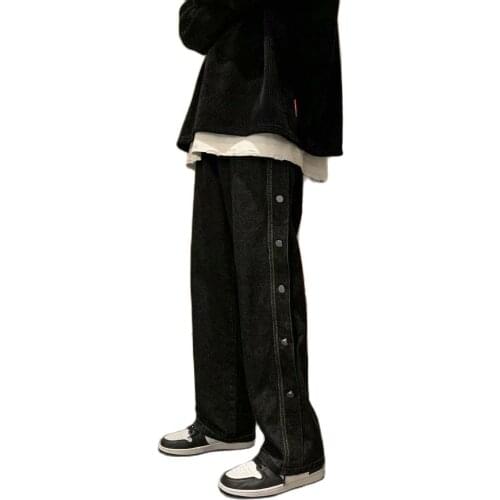 High street jeans men fashion brand straight tube loose retro cashew flower pants handsome and falling feeling wide leg