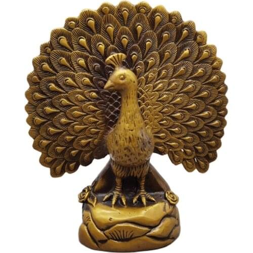 Chinese Old Bronze Statue Brass Peacock Open Screen