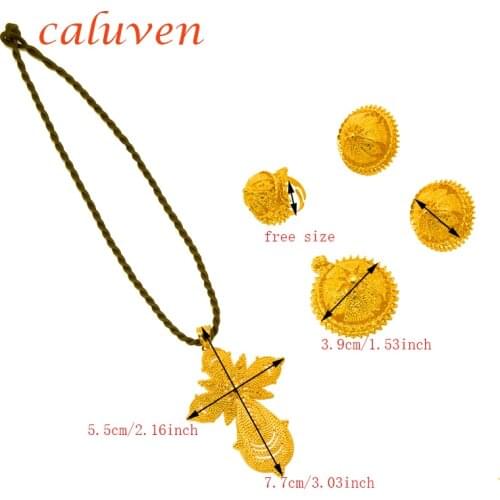 Habesha Cross Jewelry Ethiopian Sets Necklace/Earrings/Ring/Bangle Gold Color Sudan Set Eritrea Christian Women Wedding Gift