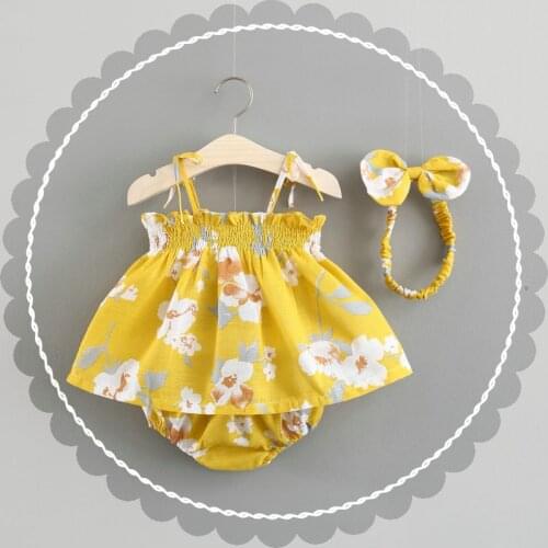 Newborn Baby Girls Clothes Sleeveless Dress+Briefs 2PCS Outfits Set Cherry Floral Printed Clothing Sets Summer Sunsuit 0-24M