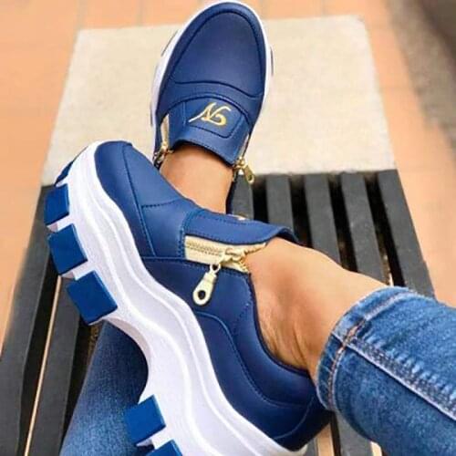 Fashion Women Sneakers Women Smooth Thick Sole Comfortable Casual Shoes Outdoor Zipper Vulcanized Shoes
