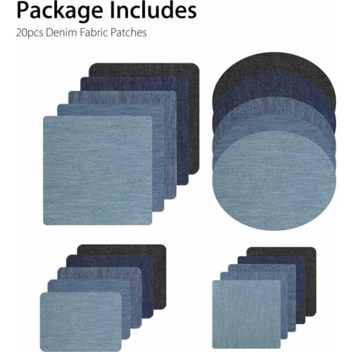 Mayitr 20pcs Denim Patches for DIY Clothes Stripes Iron on Appliques Jeans Pants Knee Clothing Elbow Sewing Fabric + Sewing Kit