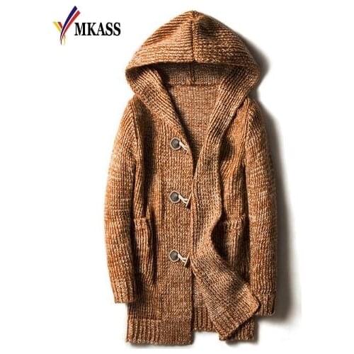 MKASS 2017 New Autumn Winter Loose Long Mens Cardigans Sweaters Fashion Big Size Jumpers Mens Hooded Sueter Knit Sweater