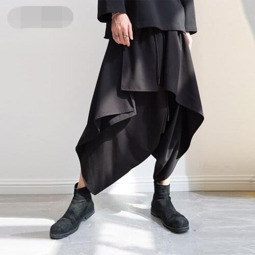 Mens pants spring and autumn casual pants stylist culottes men black personality irregular knickerbockers Yamamoto style