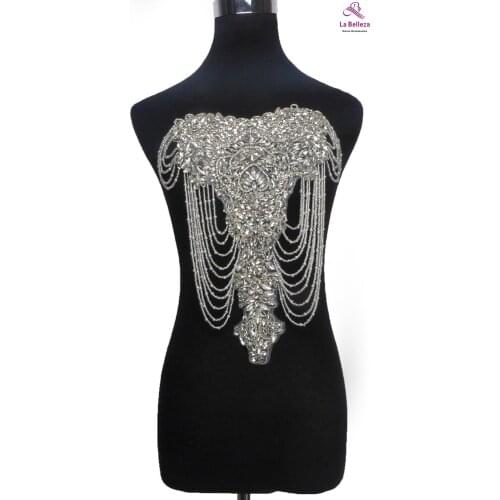 New large silver ,handmade beaded embroidery collar applique accessories diy cheongsam patch 22*35 cm by piece