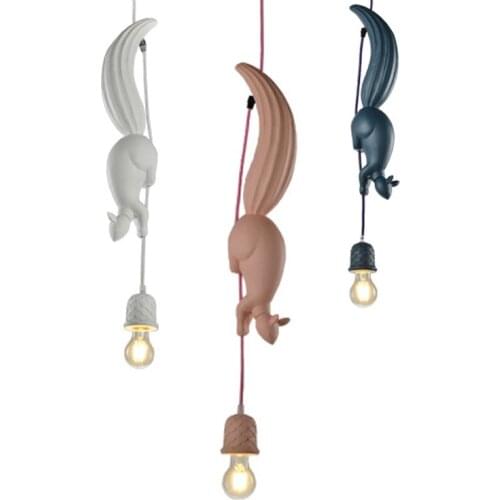 Nordic Resin Squirrel Led Pendant Lights Modern Industrial Hanging Animal Lamp for Childrens Room Kitchen Loft Decor Fixtures