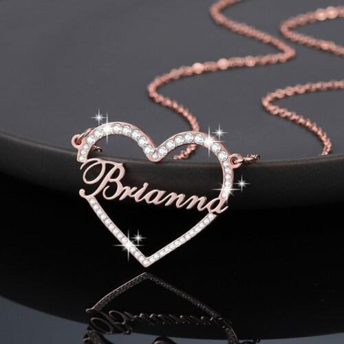 New Custom Heart Name Necklace Stainless Steel Custom Charm Nameplate Necklace Iced out Name Necklace for Womens Jewelry Gift