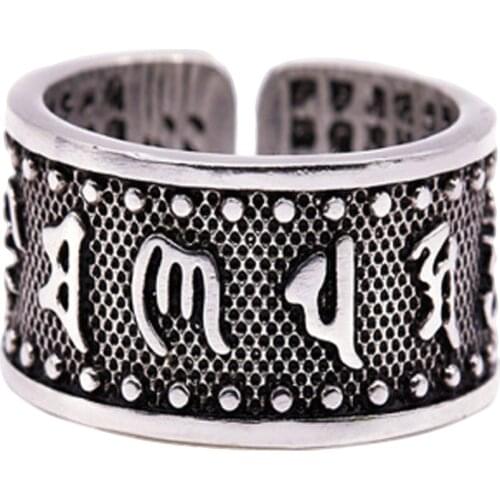 New Design Open Lucky Ring Buddhism Six Words Of Mantra Big Buddha Curse Lucky For Women/ Man Jewelry