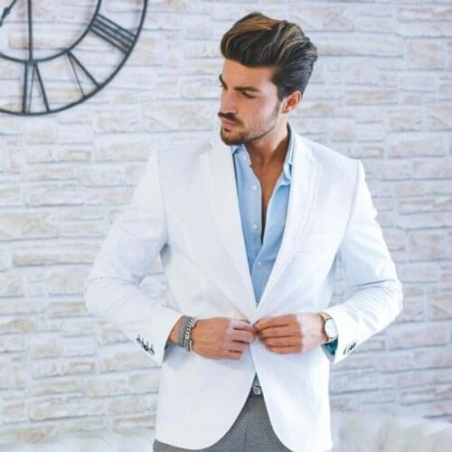 ANNIEBRITNEY White 2 Piece Slim Fit Formal Men Suit Custom Groom Wedding Tuxedo High End 2 Piece Prom Wedding Business Men Suit