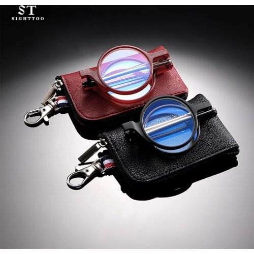 Sighttoo Round Frame Portable Ultra-thin Reading Glasses Men Folding Small Glasses Frame Black Metal Glasses With Original Box