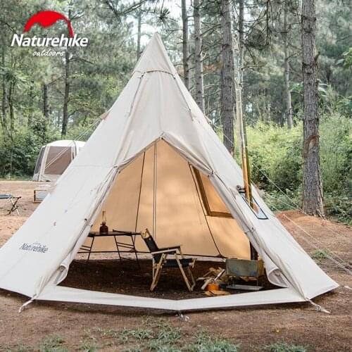 Naturehike Outdoor Camping Pyramid Tent 5-8 Person Glamping Large Space Cotton Material Tent Hiking Picnic with Stove Pipe Hole