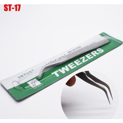 1 PC ST-17 VETUS Stainless Steel Eyelash Hair Curved Tweezers High Precision Diy Tweezers Herramientas Hand Tools