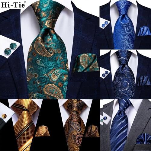 Hi-Tie Paisley Striped Silk Wedding Tie For Men Fashion Luxury 160cm Quality Mens Gift Ties Cravatas Hanky Cufflinks Bussiness