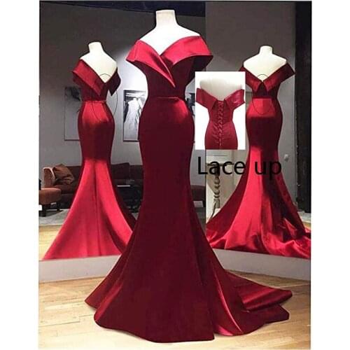 Real Photos Burgundy Mermaid Prom Dresses for African Black Girls Off Shoulder Backless Satin Party Evening Gowns