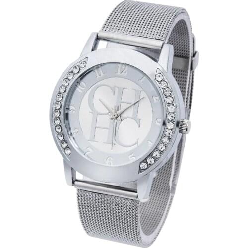 Reloj Mujer Fashion Geneva Gold Crystal Casual Quartz Couple Watches Women Metal Mesh Stainless Steel Dress Watches Clock relogi