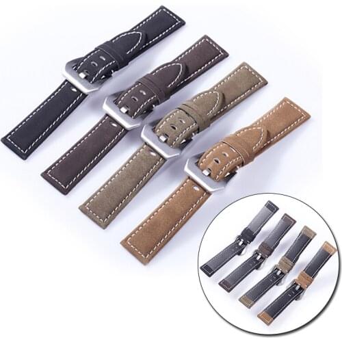 7 Colors Frosted Handmade Thick Line Strap Watch Accessories Band Vintage Leather Watchband 18mm 20mm 22mm 24mm