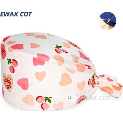 Love printing cotton Scrub Caps Nursing Accessories 100% Cotton Sweat band With buttons Hat gorro quirofano mujer pet shop cap
