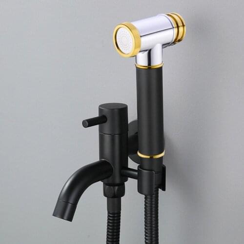 Bidet Faucet Black & Gold Brass Single Cold Toilet Corner Valve Hand held Hygienic Shower Head Wash Car Pet Sprayer Airbrush Tap