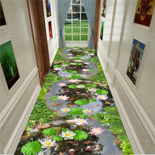 Modern Stylish 3D Living Room Entrance Doormat Idyllic Bedside Cushion Flower Goldfish Plant Family Corridor Carpet
