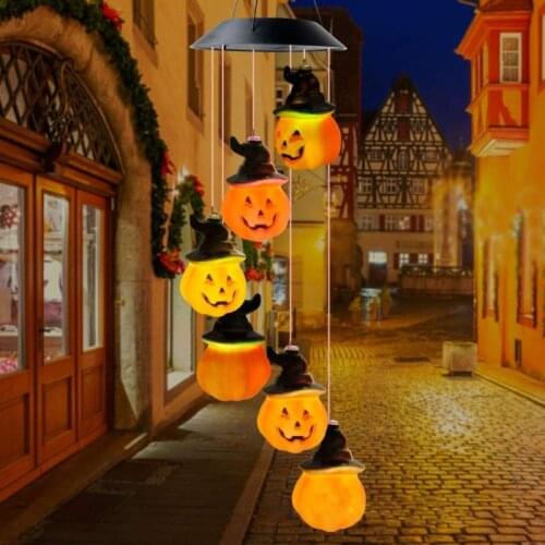 New LED Solar Wind Chime Light Halloween Spiral Pumpkin Garden Lamp Waterproof Outdoor Wind Chime Light For Patio Yard Garden