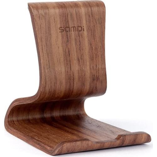 Universal Lazy Holder Wooden Walnut Birch Mobile Phone Stand Holder Tablets Keeper for iOS Android Smart Phone (Walnut)