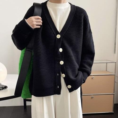 Autumn and winter womens casual solid color V-neck long-sleeved loose cardigan sweater